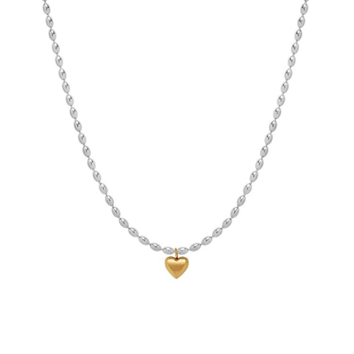 Metallic Style Color Block Heart Bead Chain Necklace Simple Elegant Niche Design High-end Feel Everyday Versatile Collarbone Chain