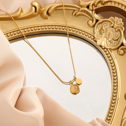 Titanium Steel Necklace 2023 New Women's Summer Trendy Jewelry Non-Fading Titanium Steel Round Pendant Collarbone Chain Simple Elegant