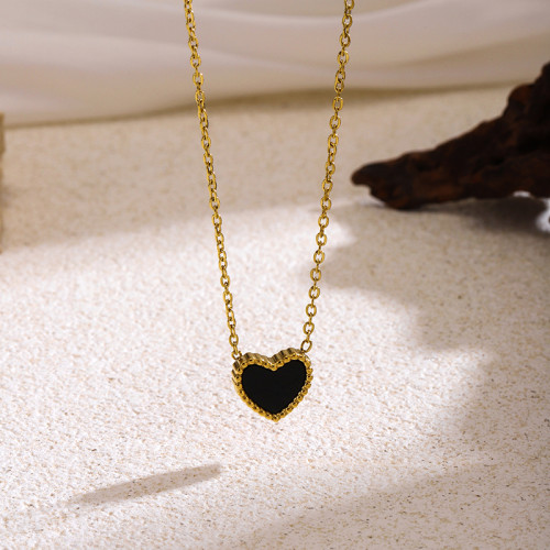 Korean Version Black Heart Necklace Korean Version New Black and Red Double-Sided Heart Titanium Steel Women's Korean and Japanese Short Fresh Personality