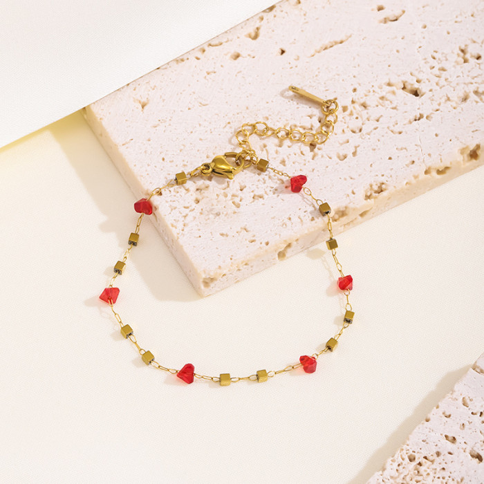 Fashion High-End Stainless Steel Inlaid Red Heart Zircon Necklace Set Niche Creative Jewelry for Women