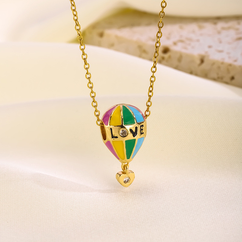 European and American Cross-Border Personality New Colorful Hot Air Balloon Flying House Tour Pendant Light Luxury Ins Titanium Steel Necklace Jewelry