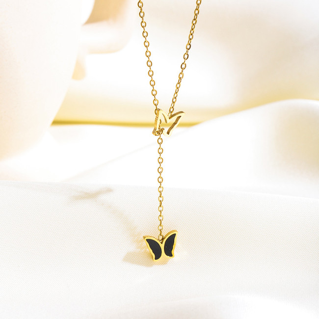 Amazon Hot-Selling Stainless Steel Butterfly Necklace Set Titanium Steel 18k Real Gold Necklace Jewelry Cross-Border Accessories Wholesale