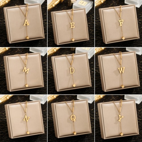 Cross-Border European and American Jewelry Niche High-End Stainless Steel 26 Letter Necklace for Women Small Square Tassel Pendant Collarbone Chain