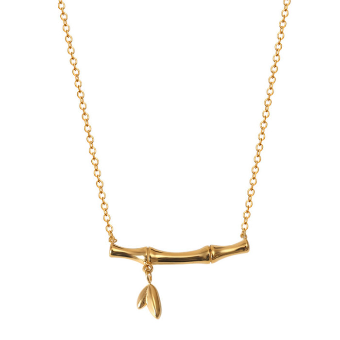 2024 New Bamboo Necklace for Women, Collarbone Chain, Titanium Steel, Non-Fading, High-End Niche Design, Internet Cel...