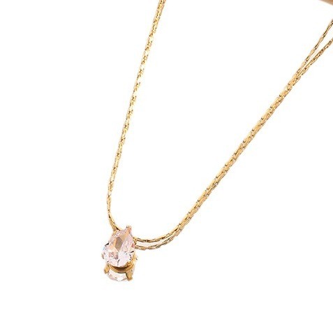 Single Stone Pear-Shaped Water Drop Necklace Titanium Steel 18K Gold Plated Non-Fading Simple Exquisite Collarbone...