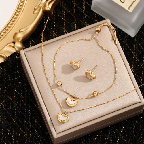 European and American Ins Sweet Style Heart Shell Titanium Steel Necklace Gentle Fairy Couple Bracelet Jewelry Set