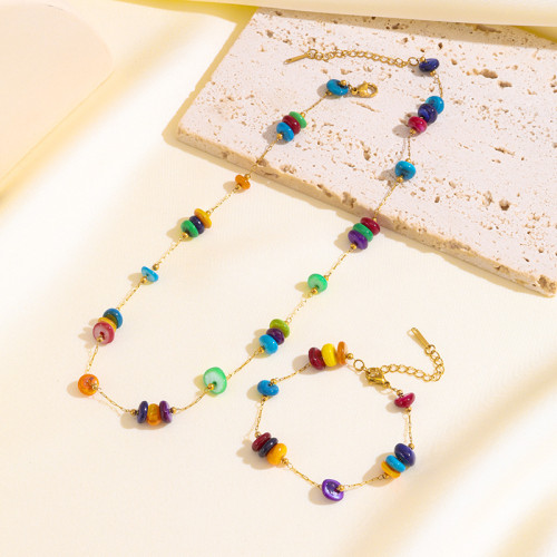 Cross-Border Hot-Selling New Colorful Beaded Button Necklace Bracelet Forest Style Inlaid Non-Fading Light Luxury Versatile Handmade Chain