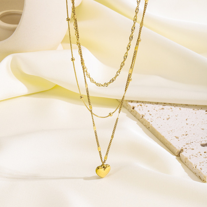 European and American Simple Stainless Steel Necklace Jewelry Versatile Niche Heart Pendant Non-Fading Regular Chain Multi-Layer Stackable