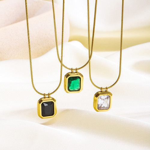 Cross-Border European and American Retro Geometric Zircon Pendant Necklace Light Luxury Niche Octagonal Sugar Cube Clavicle Chain Necklace