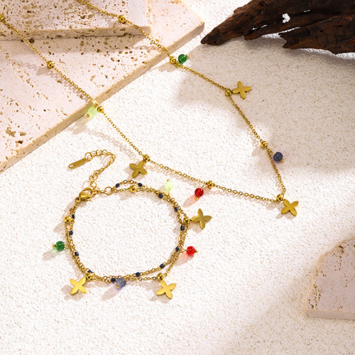 Cross Natural Stone Tassel Pendant Necklace Bracelet Anklet Stainless Steel Necklace Women Cross-Border Fashion Jewelry
