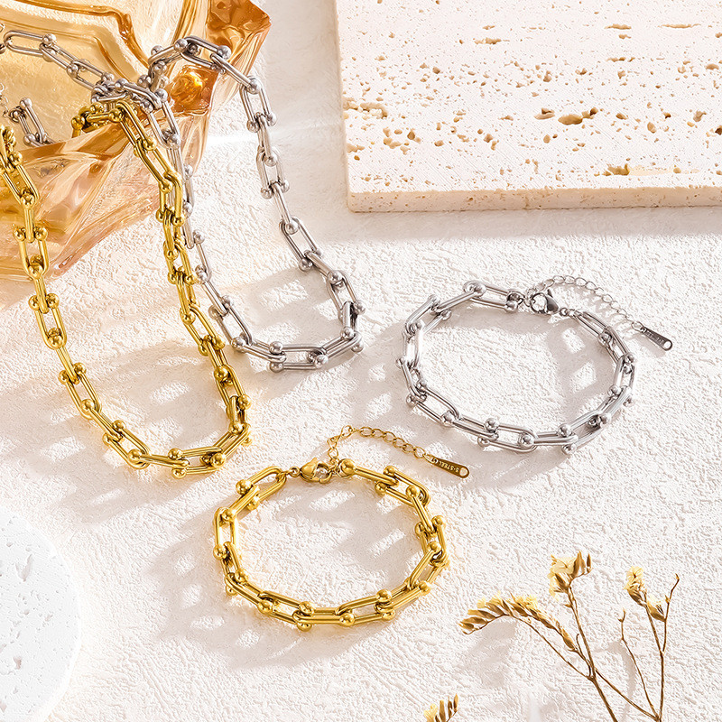 European and American Cross-Border New Fashion 18K Gold Plated New Stainless Steel Jewelry U-Shaped Chain Necklace Geometric Punk Necklace for Women