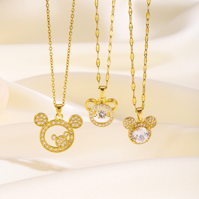 [Titanium Steel] Fully Stone-Set Mouse Light Luxury Elegant Gorgeous Fully Stone-Set Necklace for Women Internet Celebrity...