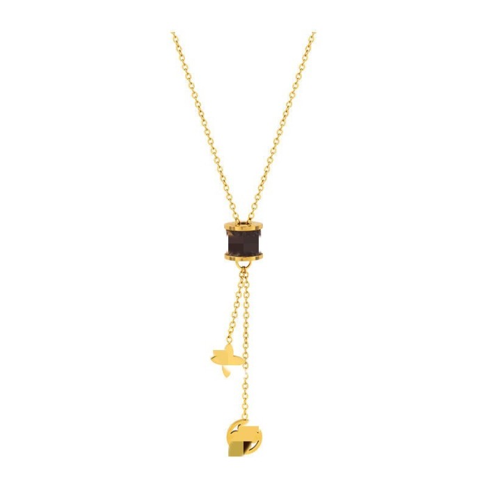Leather Necklace for Women Four-Leaf Clover Pendant Titanium Steel Short Sweater Chain 2024 New Clavicle Chain Trendy Jewelry Elegant