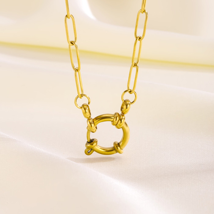 Cross-Border Hot Sale New Fashion Spring Buckle Pendant Necklace Stainless Steel Electroplated 18K Gold Light Luxury Versatile Collarbone Chain