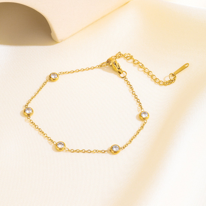 INS Internet Celebrity Style Light Luxury Stone-Inlaid 18K Gold Stainless Steel Necklace Non-Fading Titanium Steel...