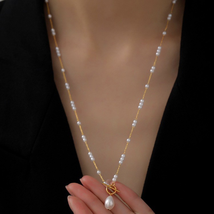 Korean Fashion Freshwater Pearl OT Clasp Necklace Ins Niche Style Light Luxury Design Versatile Collarbone Women's Choker