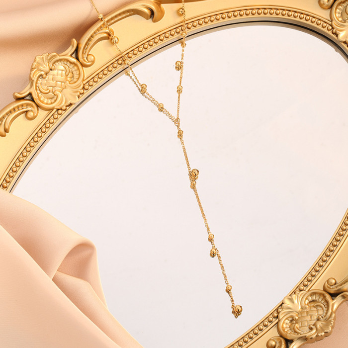 European and American Style Simple High-End Gold Multi-Tassel Titanium Steel Necklace for Women Ins Cool Style Versatile Sweater Chain