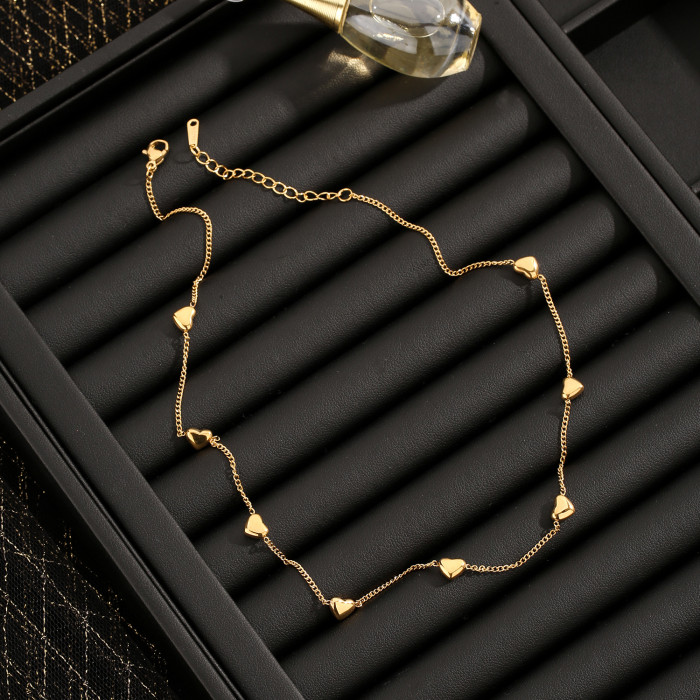Cross-Border Sweet Temperament Small Heart Titanium Steel Necklace for Women Versatile Light Luxury Peach Heart Collarbone Chain Exquisite Compact Non-Fading