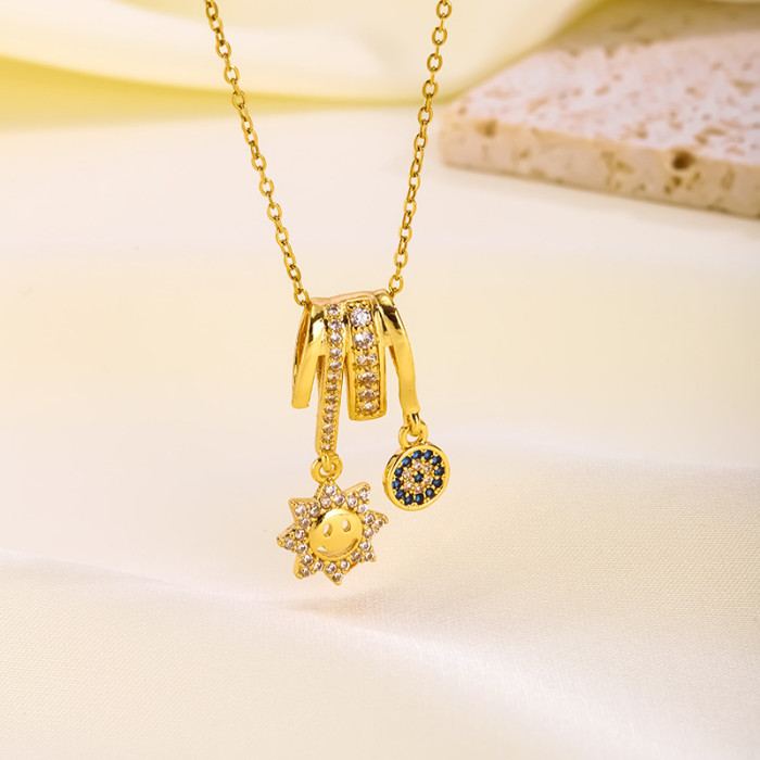 Cross-Border Hot Selling Copper Plated Real Gold Pendant Light Luxury Micro Inlaid Zircon Rainbow Butterfly Necklace Elegant High-End Simple Accessories