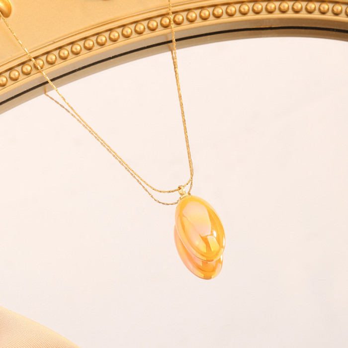 European and American Cross-Border Pear-Shaped Water Drop Dopamine Painted Titanium Steel Necklace for Women Simple Versatile Fashion DIY Collarbone Chain Trend