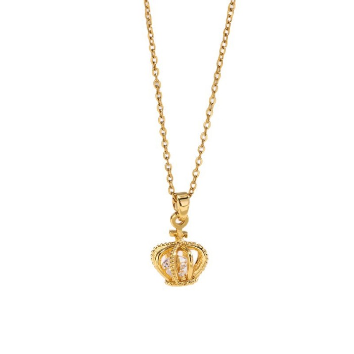 Korean Version Gold Luxury Stone Necklace for Women Fashion Queen Crown Pendant Necklace Internet Celebrity High-en...