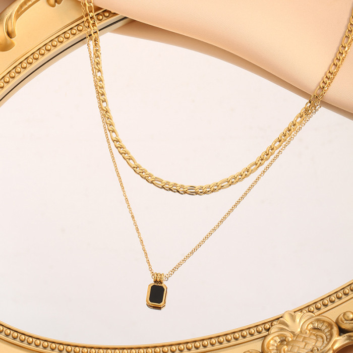 French Niche INS Style Acrylic Layered Necklace Titanium Steel Gold-Plated Double Layer Collarbone Chain Stainless Steel Jewelry for Women