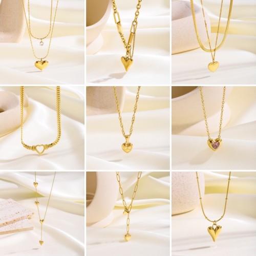 [Heart Series] Cross-Border Hot-Selling Heart-Shaped Stainless Steel Necklace for Women Versatile High-End Gold Peach Heart Collarbone Chain