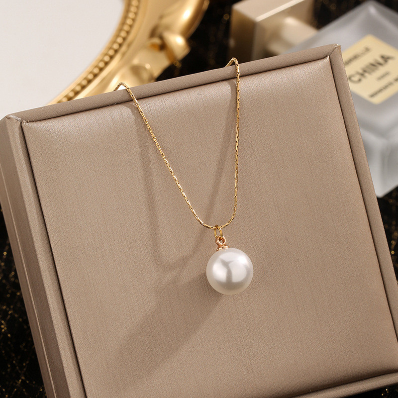 French Style Fashionable Pearl Pendant Necklace for Women, Vintage High-end Simple Commuter Collarbone Chain, Titanium Steel Non-fading Neck Chain
