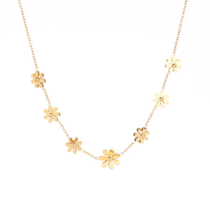 Korean Version Niche Design Chanel Style Titanium Steel Necklace for Women 18K Gold Plated Small Flower Daisy Bracele...