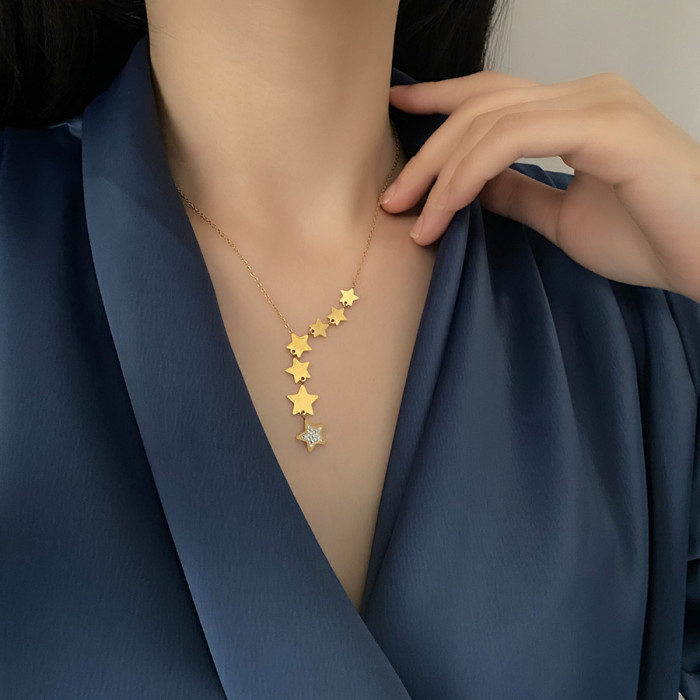 Light Luxury Niche Titanium Steel Non-Fading Necklace Five-Pointed Star Sequin Pendant Collarbone Chain High-End Acce...