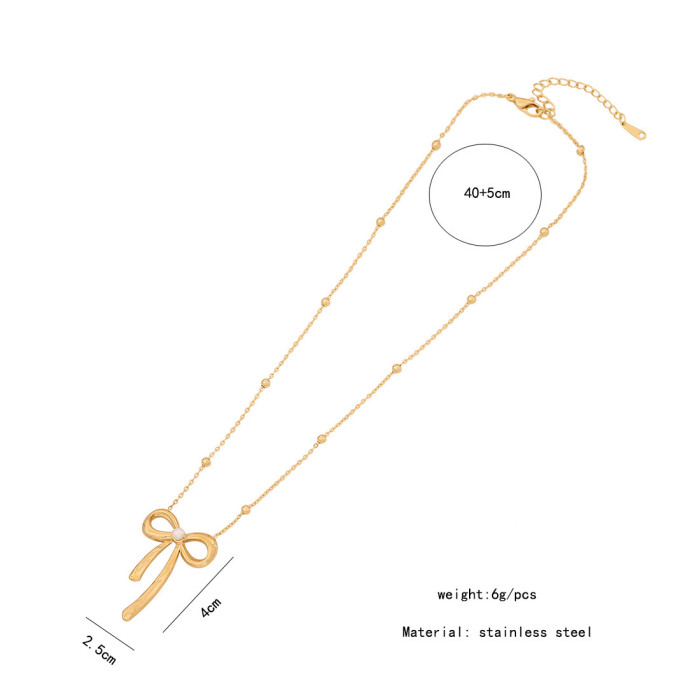 INS Style Light Luxury Creative Pearl Bow Stainless Steel Necklace for Women Summer High-end Versatile Fashion Accessory