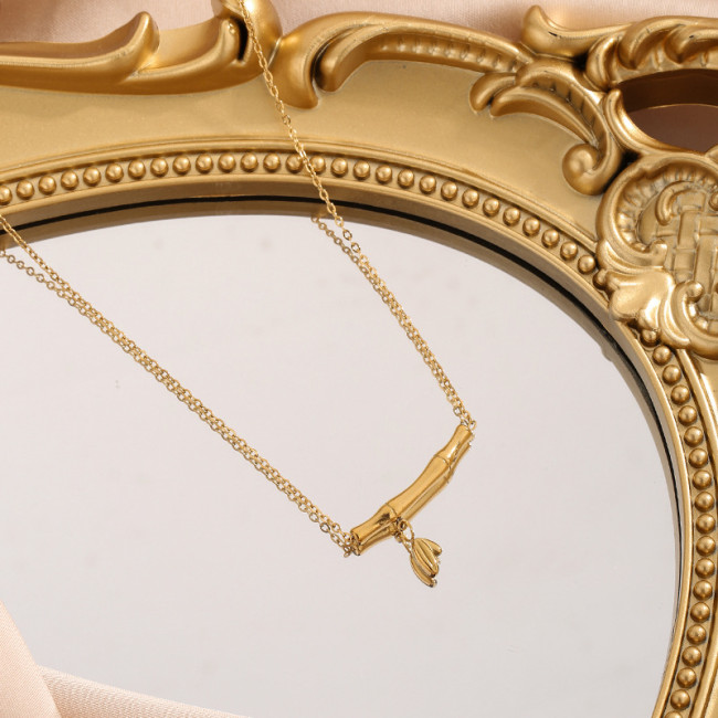 2024 New Bamboo Necklace for Women, Collarbone Chain, Titanium Steel, Non-Fading, High-End Niche Design, Internet Cel...
