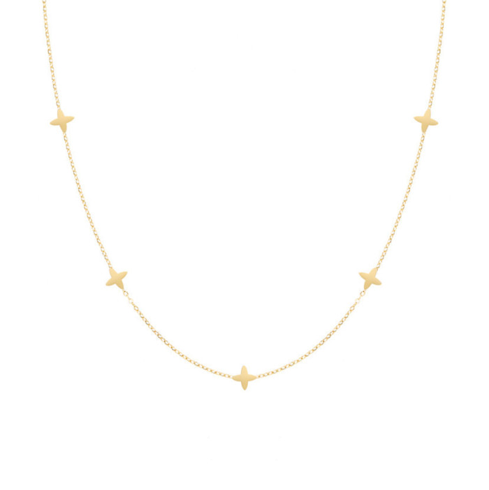Lucky Four-Leaf Clover Flower Layered Simple Small Collarbone Chain Titanium Steel Color-Retaining Versatile Light Luxury Necklace Choker