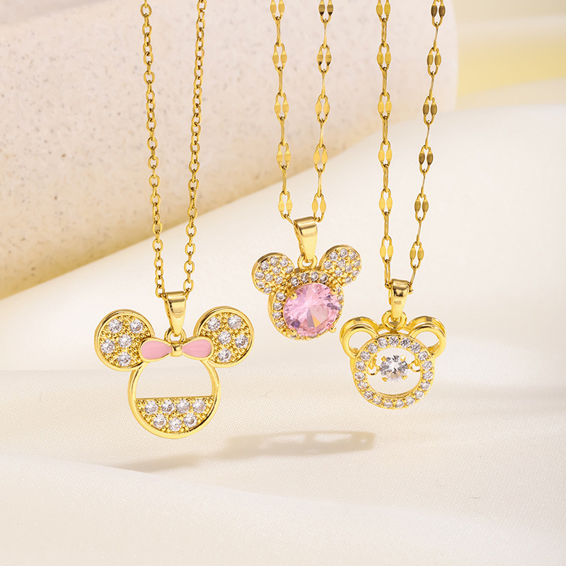 [Titanium Steel] Full Diamond Mouse Light Luxury Elegant Gorgeous Full Diamond Necklace for Women Internet Celebrity Versatile Collarbone Chain Titanium Steel Chain