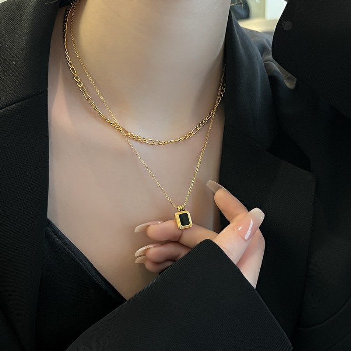 French Niche INS Style Acrylic Layered Necklace Titanium Steel Gold-Plated Double Layer Collarbone Chain Stainless Steel Jewelry for Women