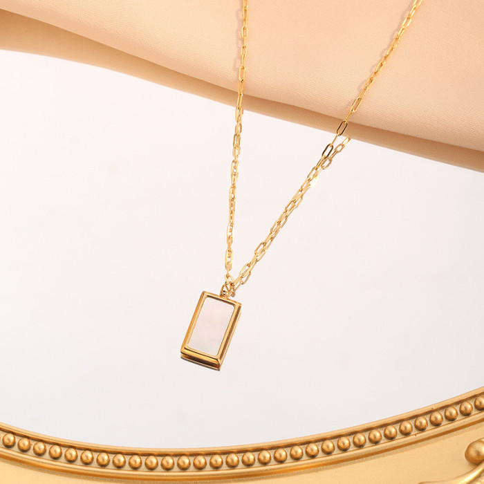French INS Style Light Luxury Fashion Versatile Necklace Square White Poster Necklace Titanium Steel 18K Gold Plated...