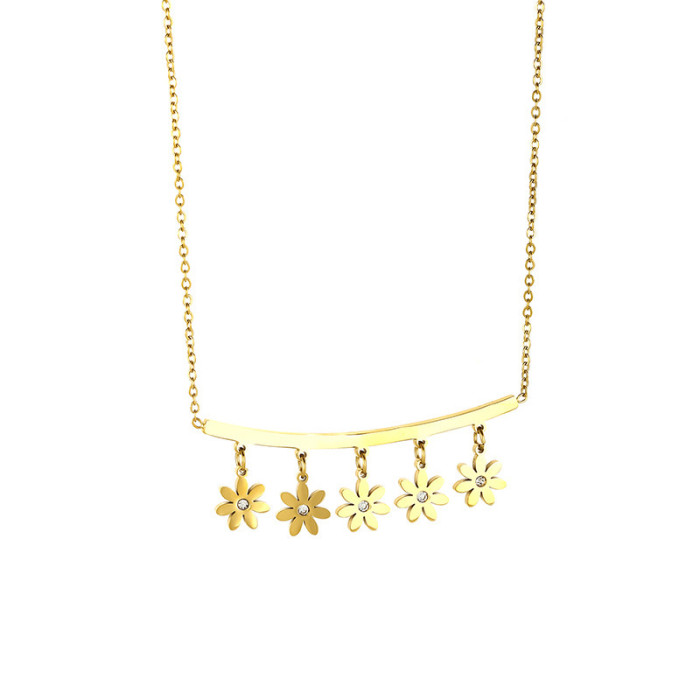 Cross-Border Hot-Selling Titanium Steel Necklace for Women, Fashionable Light Luxury Style, Small Daisy Flower, High-End Design Clavicle Chain Jewelry