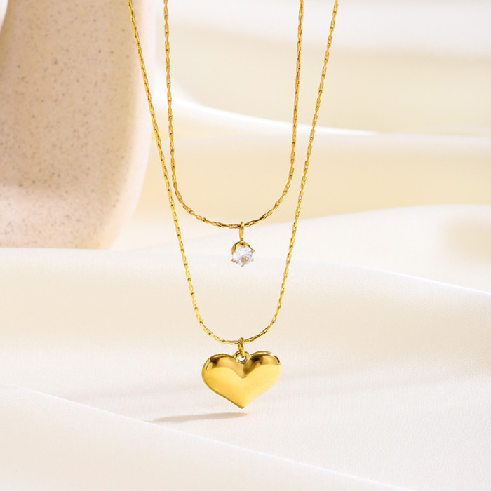 [Heart Series] Cross-Border Hot-Selling Heart-Shaped Stainless Steel Necklace for Women Versatile High-End Gold Peach Heart Collarbone Chain