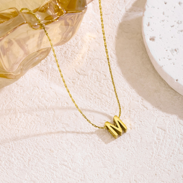 Cross-Border Hot Selling INS Gold 26 Capital English Letters Necklace Piercing Pendant Fine Polished Stainless Steel Necklace