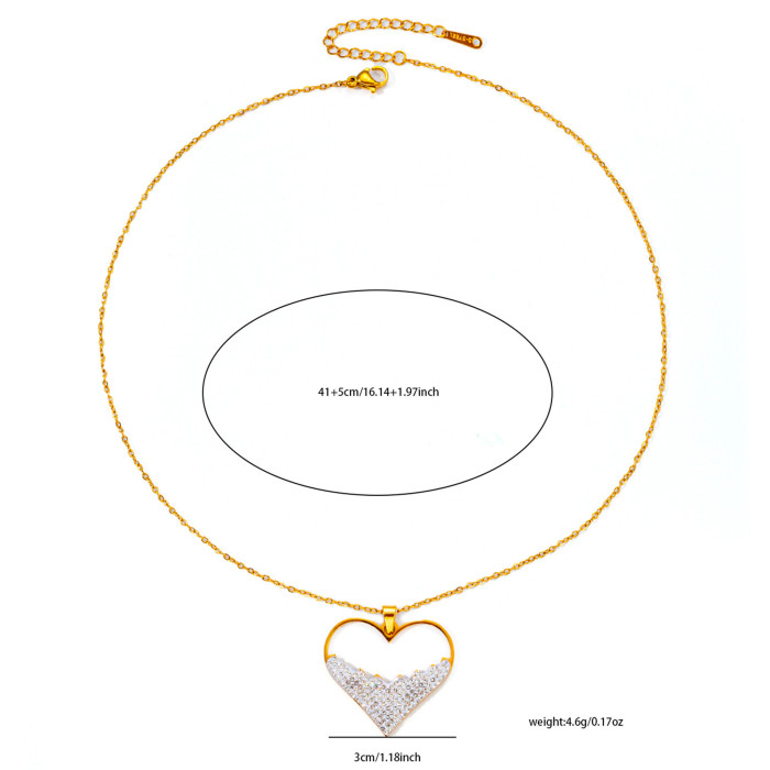 Cross-Border New Product 18K Titanium Steel Chain Inlaid Zircon Heart Necklace Pendant for Women Inlaid Diamond Collarbone Chain Wholesale from Source Manufacturer