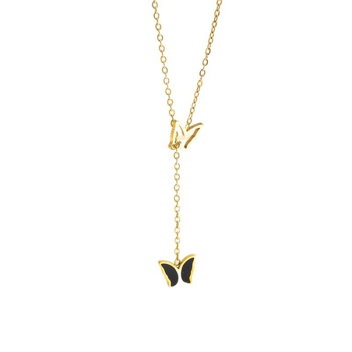 Amazon Hot-Selling Stainless Steel Butterfly Necklace Set Titanium Steel 18k Real Gold Necklace Jewelry Cross-Border Accessories Wholesale