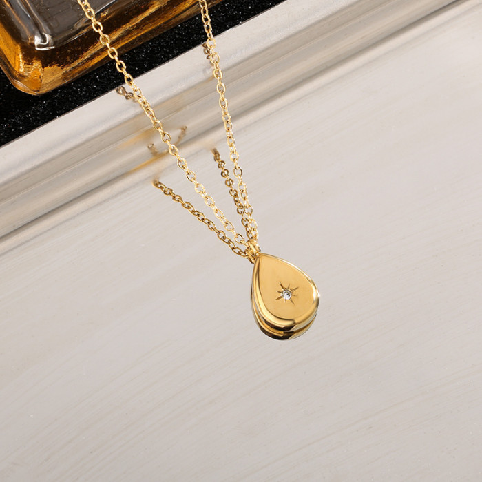 Water Drop Eight-Star Gemstone Necklace Collarbone Chain Titanium Steel 18K Gold Plated Sweater Chain Niche Design Se...