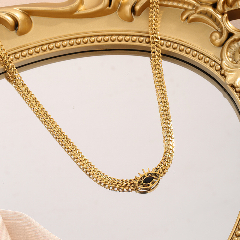 European and American Cross-Border AliExpress New Versatile Design Metal Stainless Steel Black Diamond Devil's Eye Necklace for Women Wholesale