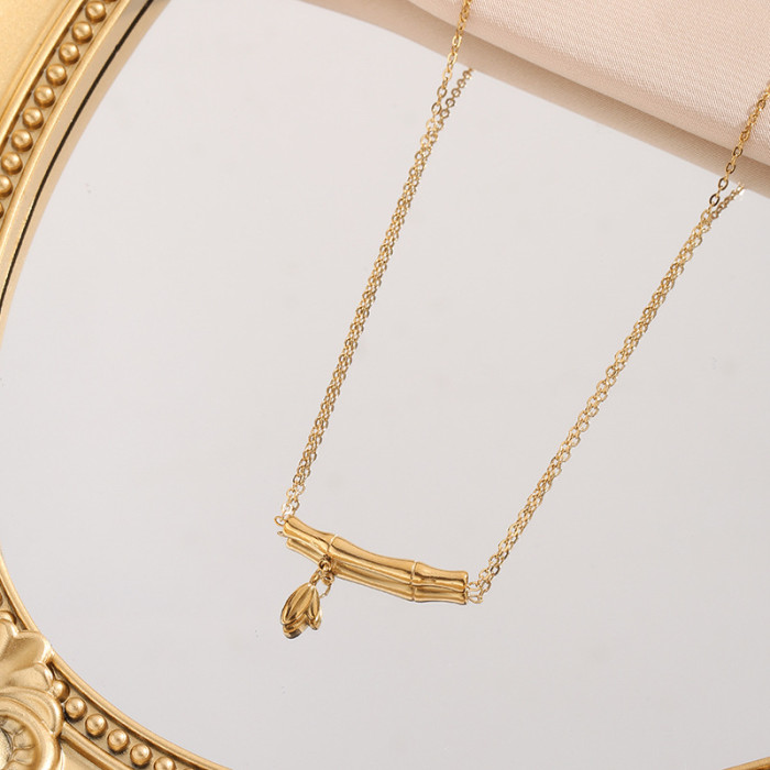 2024 New Bamboo Necklace for Women, Collarbone Chain, Titanium Steel, Non-Fading, High-End Niche Design, Internet Cel...