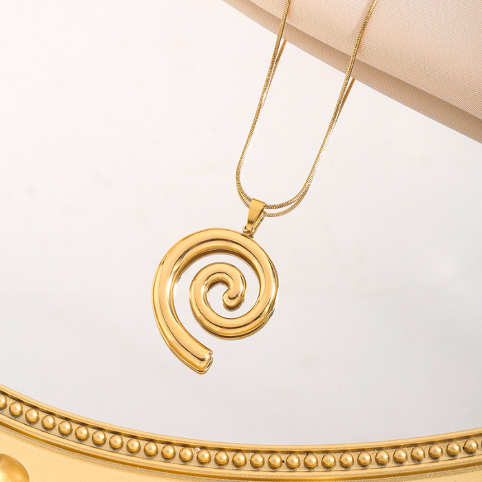 INS Trend New 18K Gold Stainless Steel Rotating Pattern Thread Necklace Stainless Steel Earrings Women's Jewelry Set