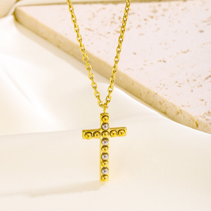 Amazon Cross-Border Luxury Titanium Steel Non-Fading 18K Gold Cross Pendant Necklace for Women Versatile High-End Trendy