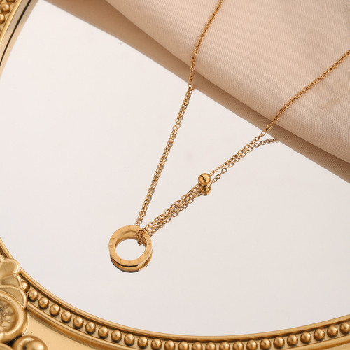 Titanium Steel Necklace Korean Style Fashion Simple Minimalist Roman Letter Round Ring Steel Bead Simple Versatile Collarbone Chain Trendy