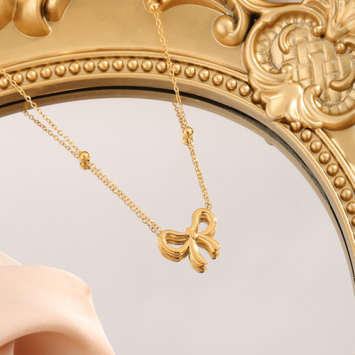 Niche Design Net Red Accessories Simple All-Match Light Luxury High-Grade Clavicle Chain Fashion Bowknot Titanium Steel Necklace for Women