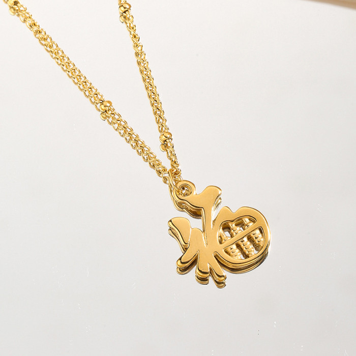 2024 New Chinese Style Fortune Character Abacus Titanium Steel Necklace for Women, Light Luxury Niche Collarbone Chai...
