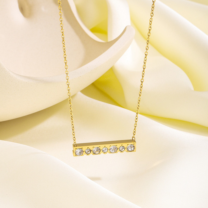 Single Row Stone Pendant One-Line Pendant Necklace Light Luxury Simple Versatile Cross Mirror Collarbone Accessorie...